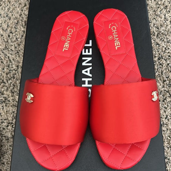 Red Chanel Mules (never worn) - Picture 2 of 5